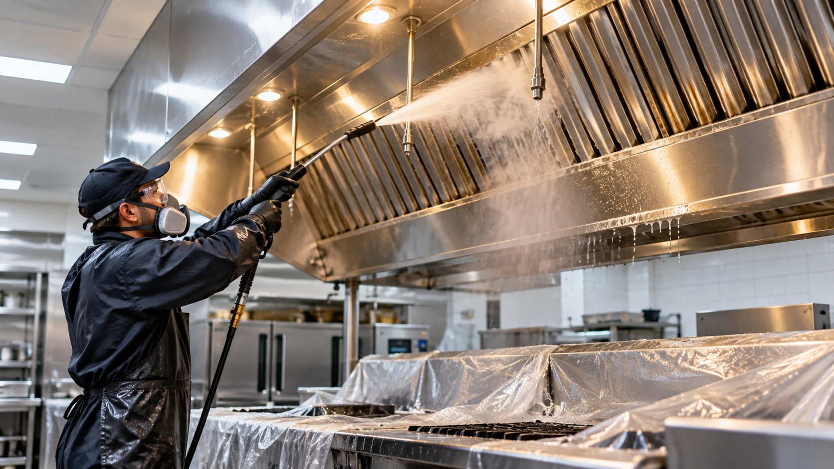 Commercial kitchen exhaust hood cleaning